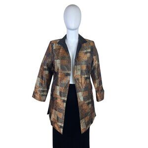 Gumps Womens Multicolor Satin Pattern Jacket Abstract Blocks Design Size 12